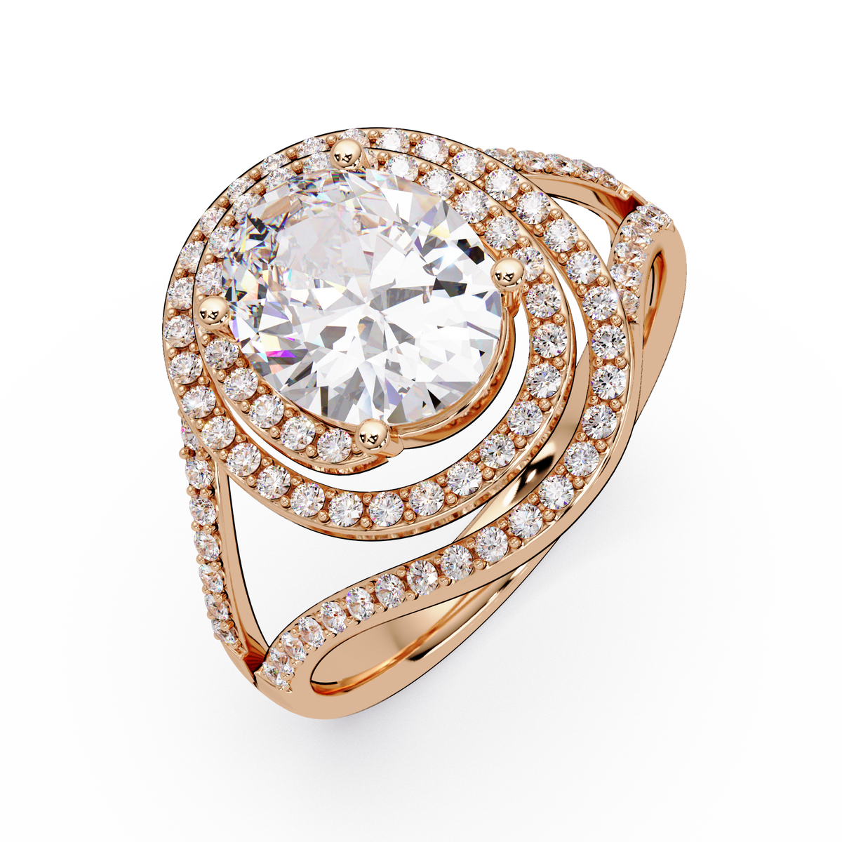 Oval Lab Grown Diamond Split Shank Double Halo Ring - HIGHCARAT DIAMONDS