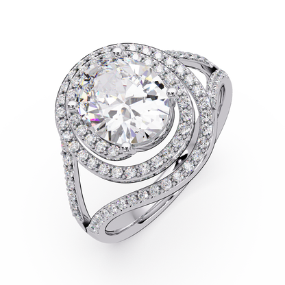Oval Lab Grown Diamond Split Shank Double Halo Ring - HIGHCARAT DIAMONDS