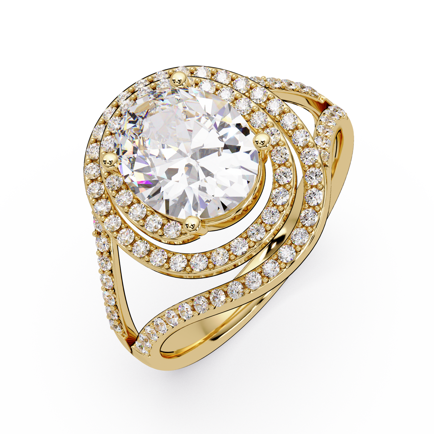 Oval Lab Grown Diamond Split Shank Double Halo Ring - HIGHCARAT DIAMONDS