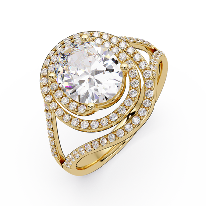 Oval Lab Grown Diamond Split Shank Double Halo Ring - HIGHCARAT DIAMONDS
