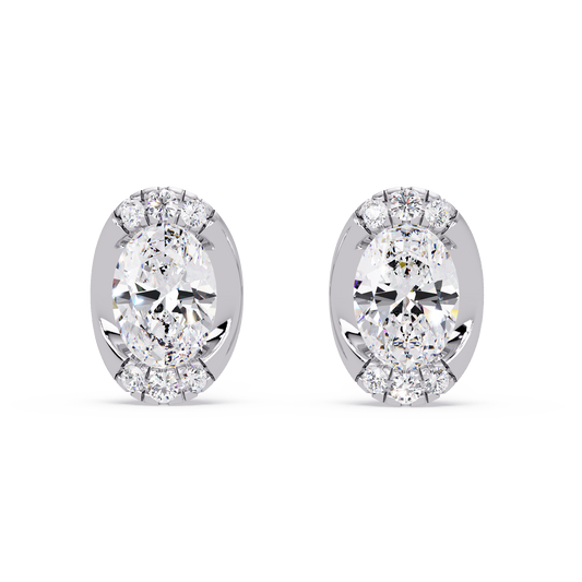 Oval Lab Grown Diamond Stud Bezel Set Earrings - HIGHCARAT DIAMONDS