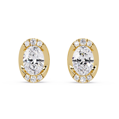 Oval Lab Grown Diamond Stud Bezel Set Earrings - HIGHCARAT DIAMONDS