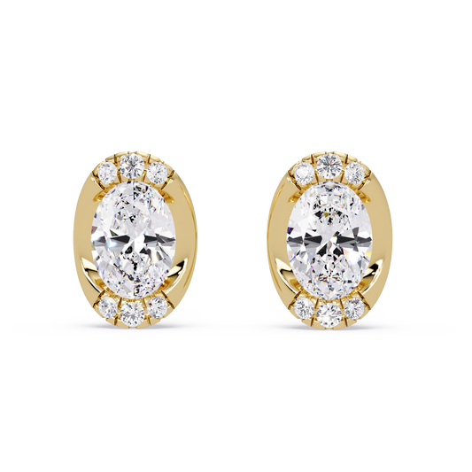 Oval Lab Grown Diamond Stud Bezel Set Earrings - HIGHCARAT DIAMONDS