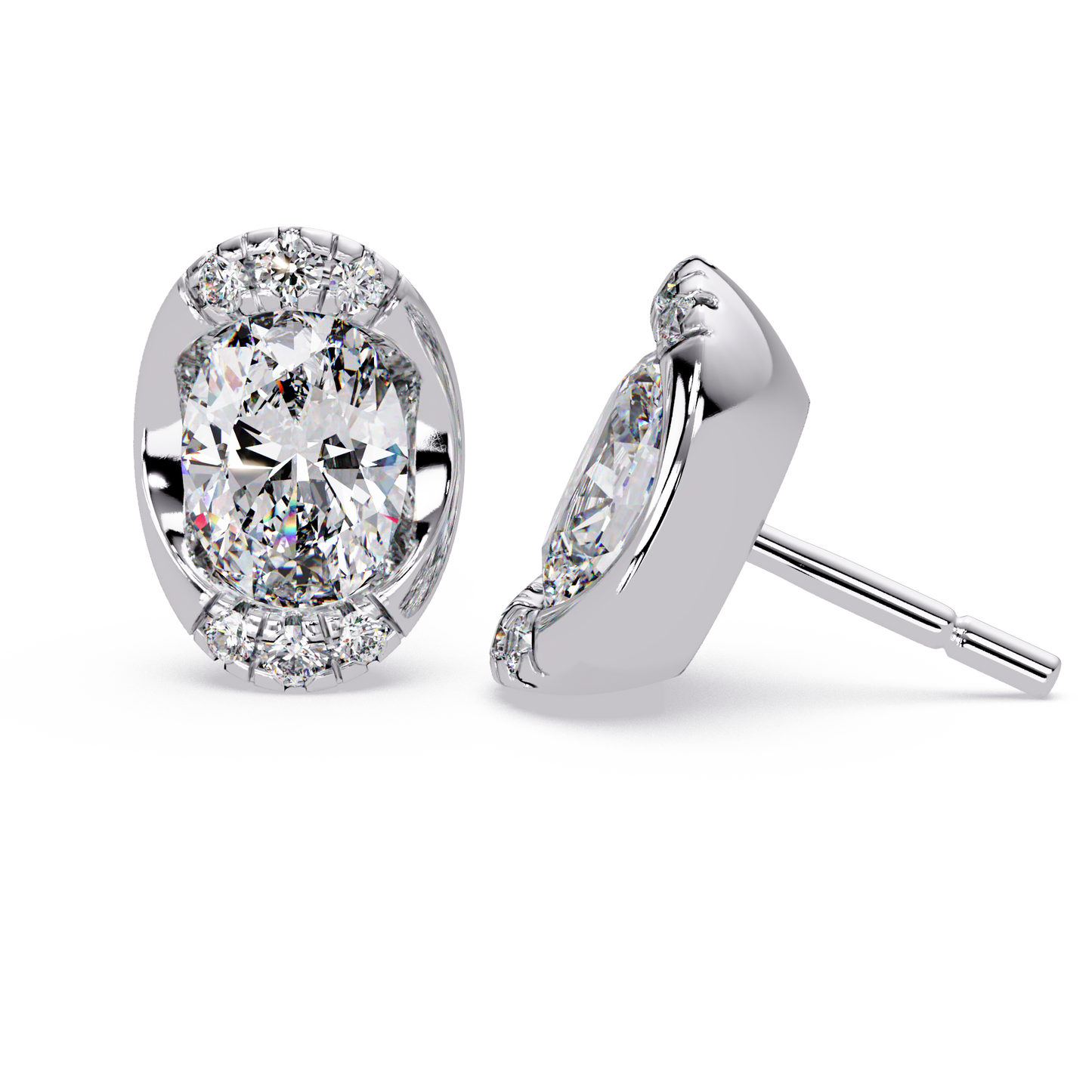 Oval Lab Grown Diamond Stud Bezel Set Earrings - HIGHCARAT DIAMONDS