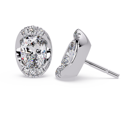 Oval Lab Grown Diamond Stud Bezel Set Earrings - HIGHCARAT DIAMONDS