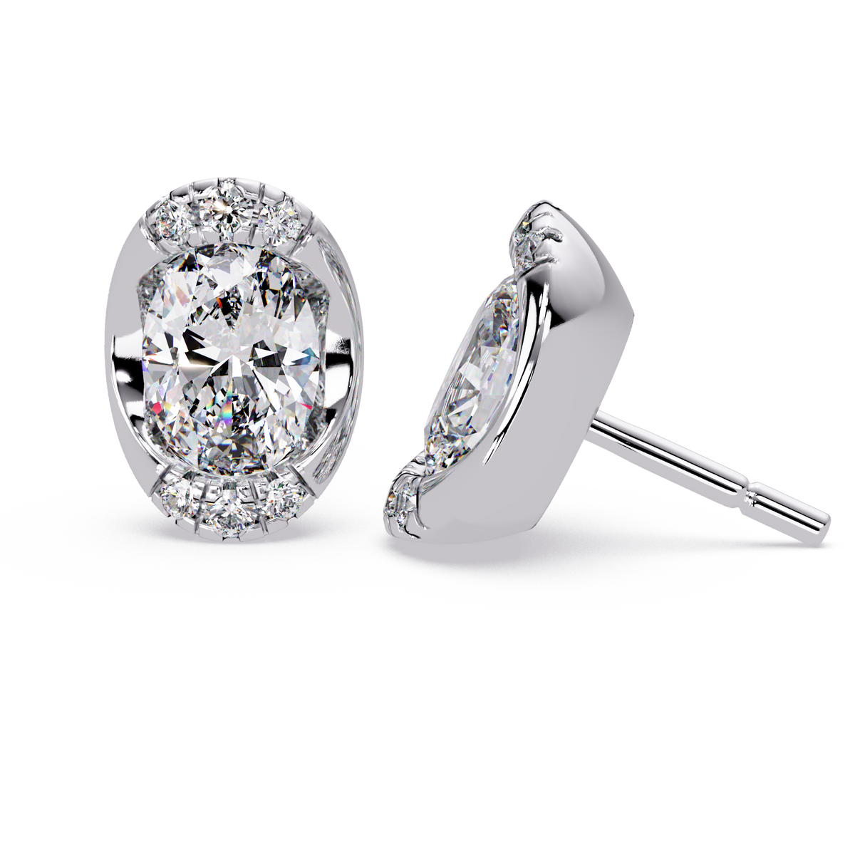 Oval Lab Grown Diamond Stud Bezel Set Earrings - HIGHCARAT DIAMONDS