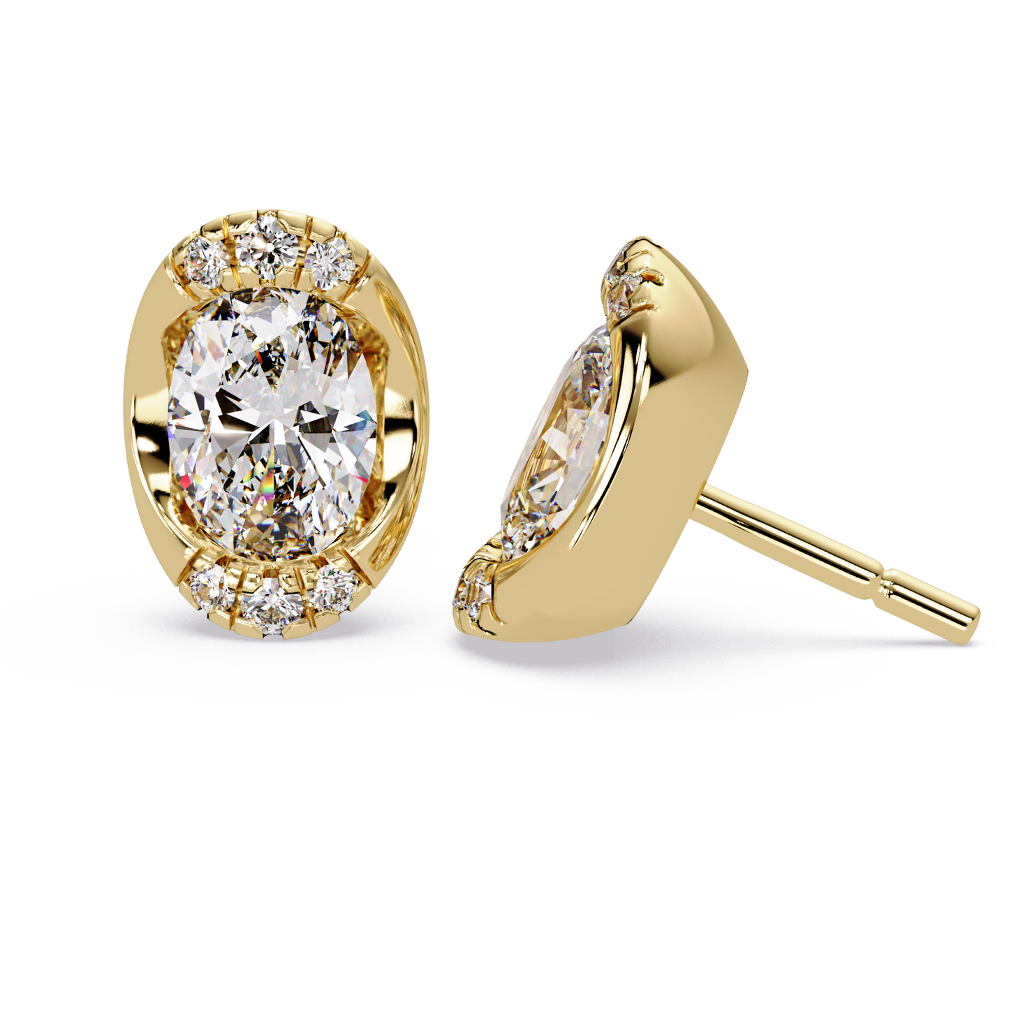Oval Lab Grown Diamond Stud Bezel Set Earrings - HIGHCARAT DIAMONDS