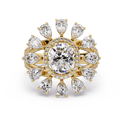 Oval Lab Grown Diamond Sunburst Halo Statement Ring - HIGHCARAT DIAMONDS
