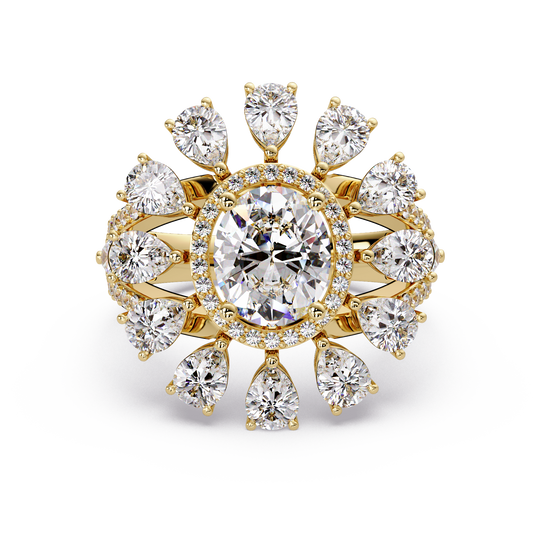 Oval Lab Grown Diamond Sunburst Halo Statement Ring - HIGHCARAT DIAMONDS