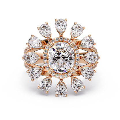 Oval Lab Grown Diamond Sunburst Halo Statement Ring - HIGHCARAT DIAMONDS
