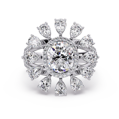 Oval Lab Grown Diamond Sunburst Halo Statement Ring - HIGHCARAT DIAMONDS