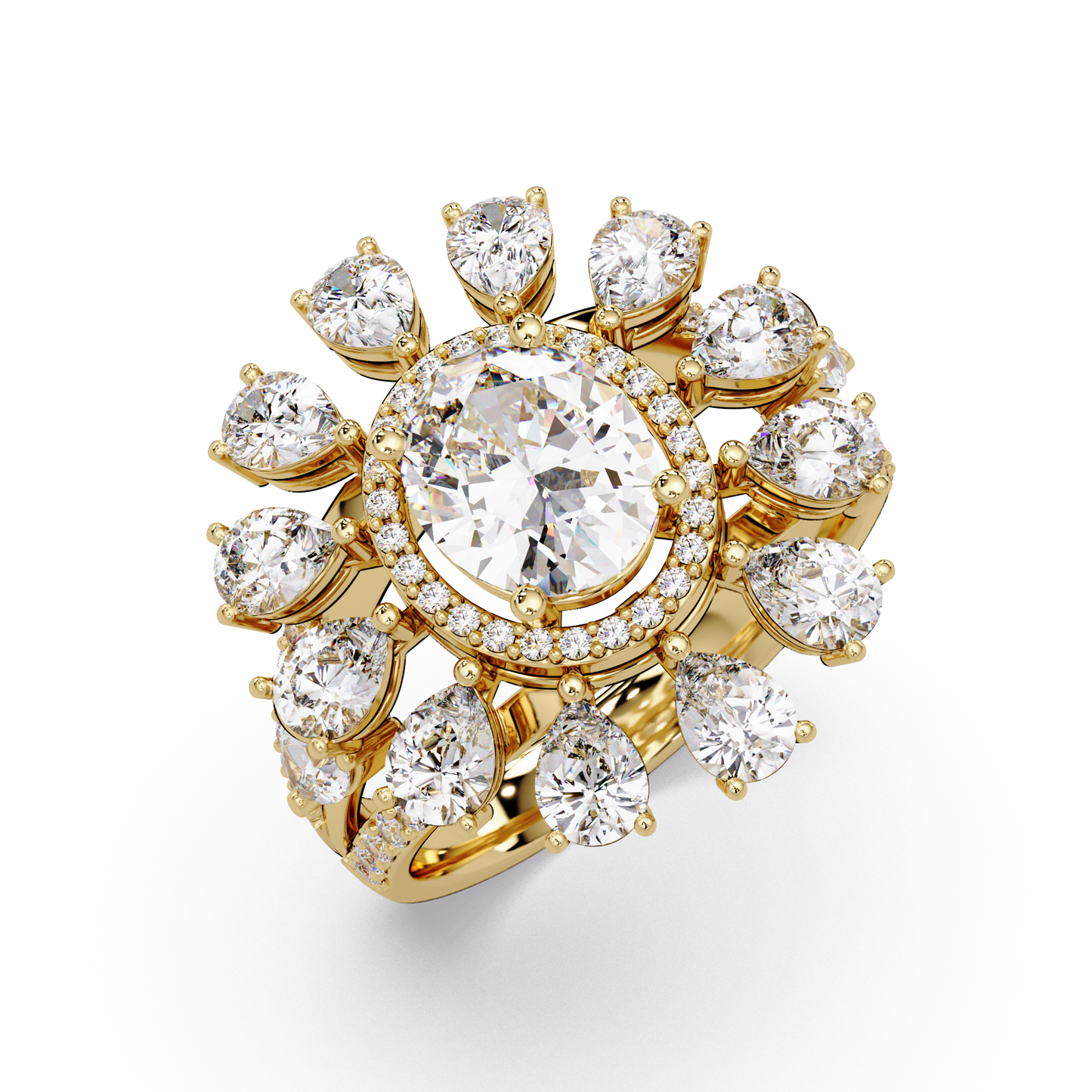 Oval Lab Grown Diamond Sunburst Halo Statement Ring - HIGHCARAT DIAMONDS
