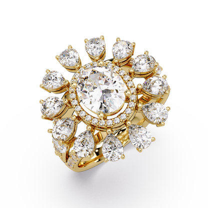 Oval Lab Grown Diamond Sunburst Halo Statement Ring - HIGHCARAT DIAMONDS