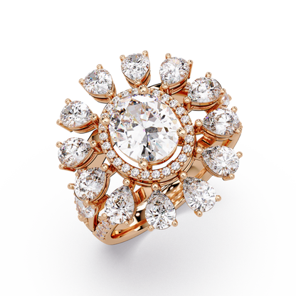 Oval Lab Grown Diamond Sunburst Halo Statement Ring - HIGHCARAT DIAMONDS