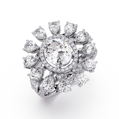 Oval Lab Grown Diamond Sunburst Halo Statement Ring - HIGHCARAT DIAMONDS