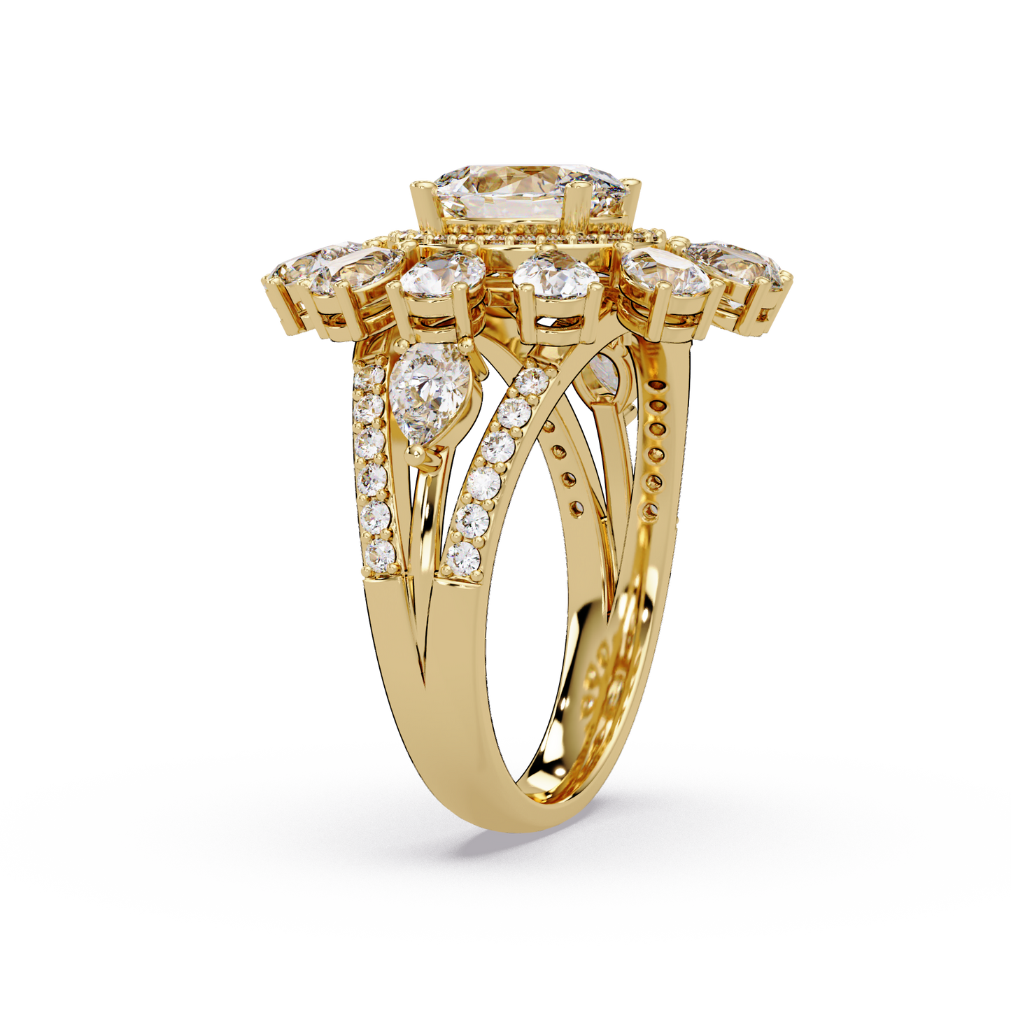 Oval Lab Grown Diamond Sunburst Halo Statement Ring - HIGHCARAT DIAMONDS
