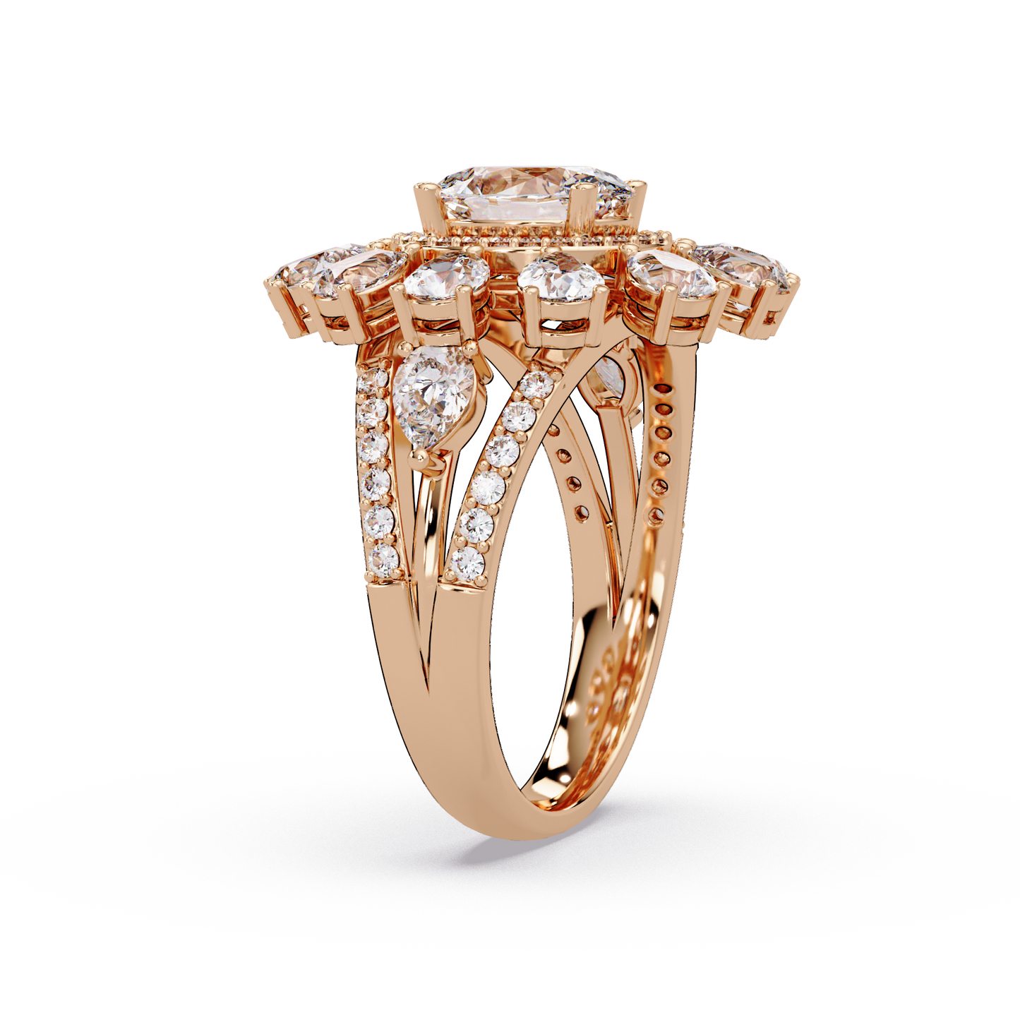 Oval Lab Grown Diamond Sunburst Halo Statement Ring - HIGHCARAT DIAMONDS