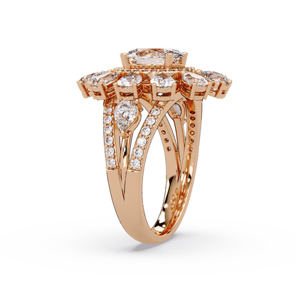 Oval Lab Grown Diamond Sunburst Halo Statement Ring - HIGHCARAT DIAMONDS