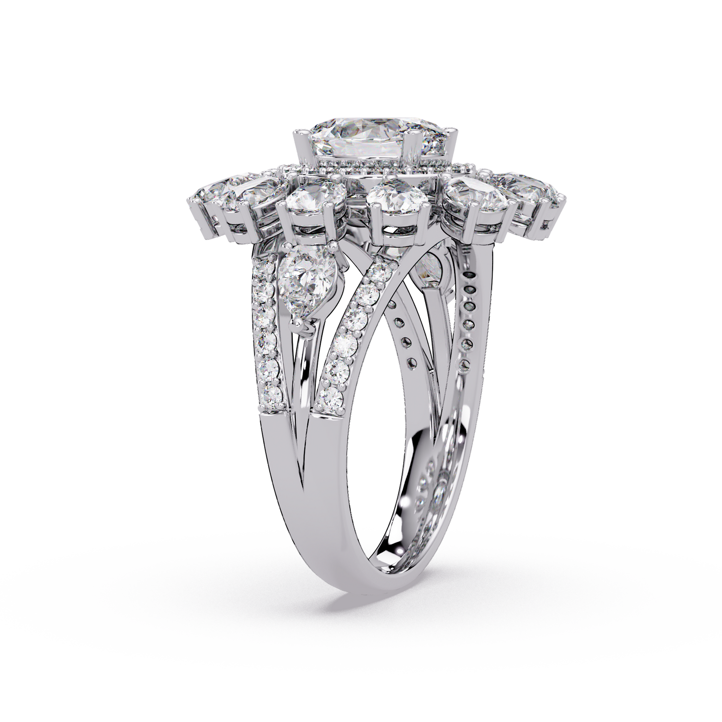 Oval Lab Grown Diamond Sunburst Halo Statement Ring - HIGHCARAT DIAMONDS