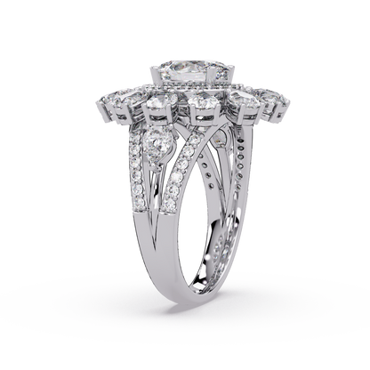 Oval Lab Grown Diamond Sunburst Halo Statement Ring - HIGHCARAT DIAMONDS
