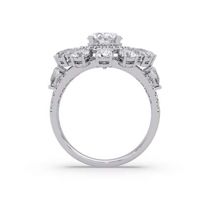 Oval Lab Grown Diamond Sunburst Halo Statement Ring - HIGHCARAT DIAMONDS