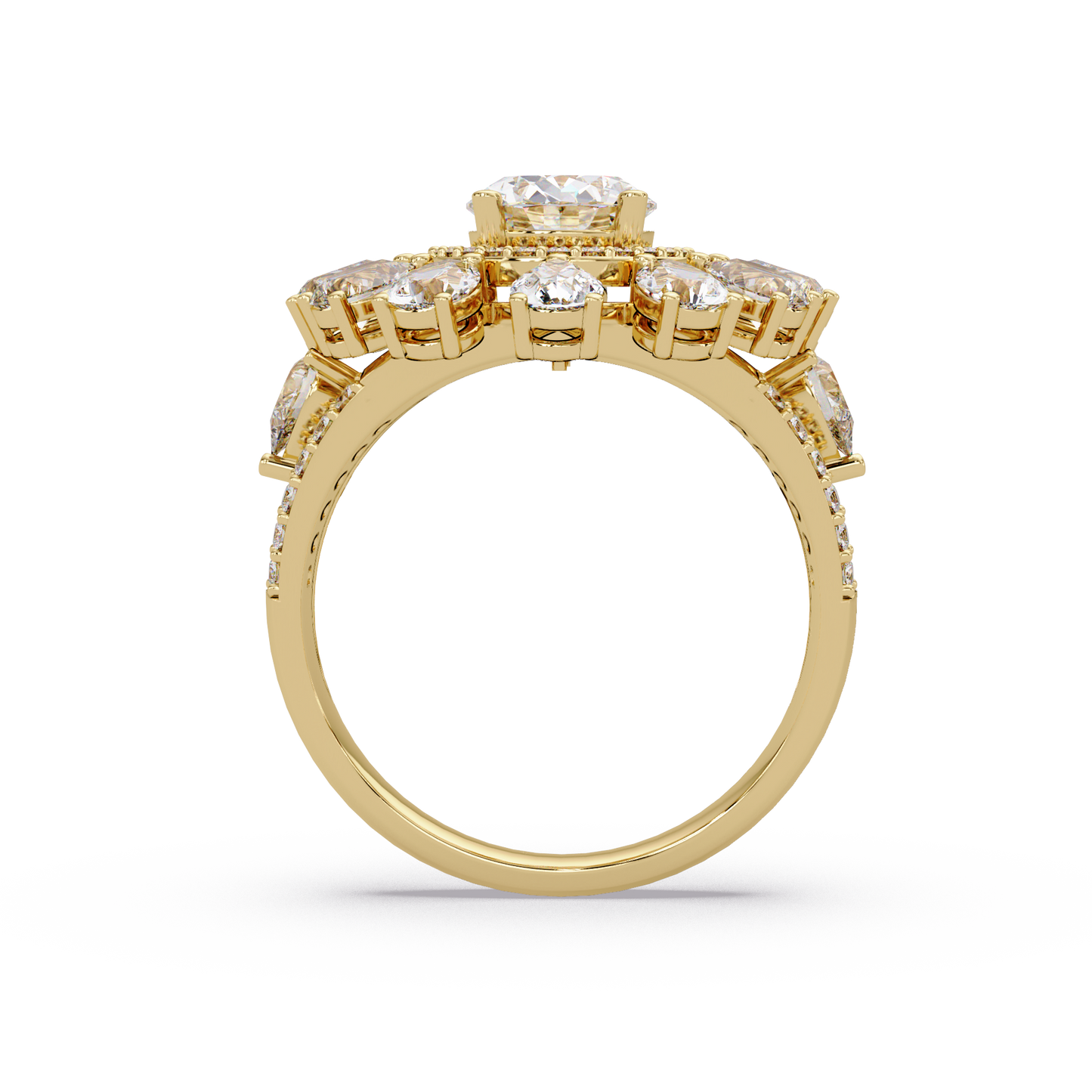Oval Lab Grown Diamond Sunburst Halo Statement Ring - HIGHCARAT DIAMONDS