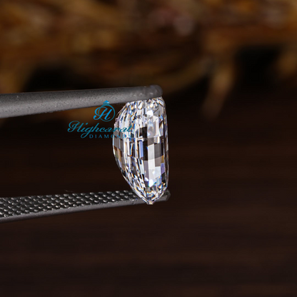 Oval cut lab grown diamond with Portuguese faceting pattern and polished finish