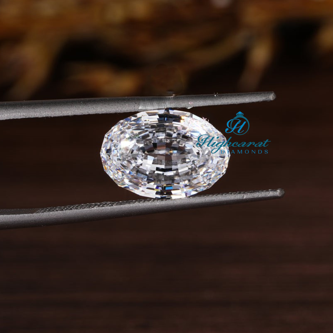 Oval shape lab grown diamond with multi faceted Portuguese cut structure