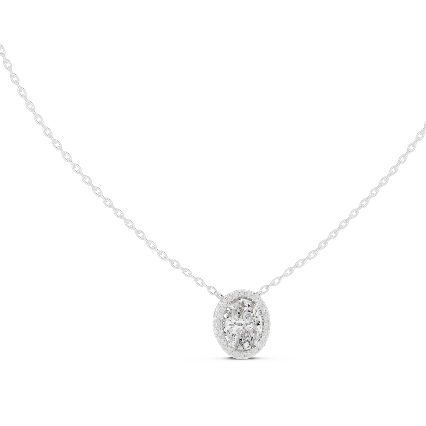 Oval Cut Halo Pendant in Lab-Grown Diamond Setting