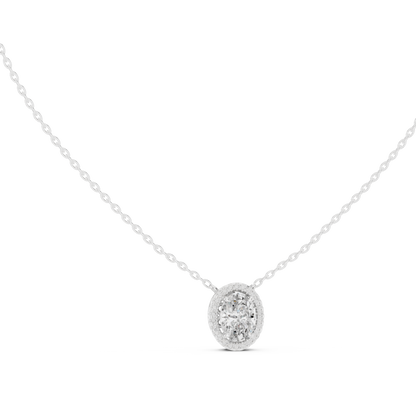 Oval Cut Halo Pendant in Lab-Grown Diamond Setting