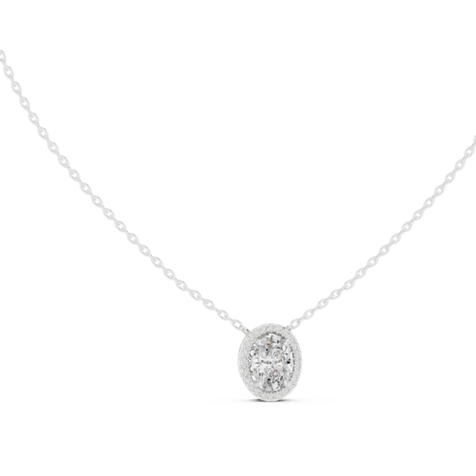 Oval Cut Halo Pendant in Lab-Grown Diamond Setting