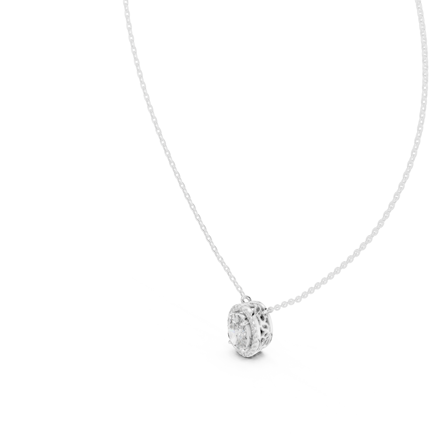 Sparkling Oval Halo Diamond Pendant for Women’s Jewelry