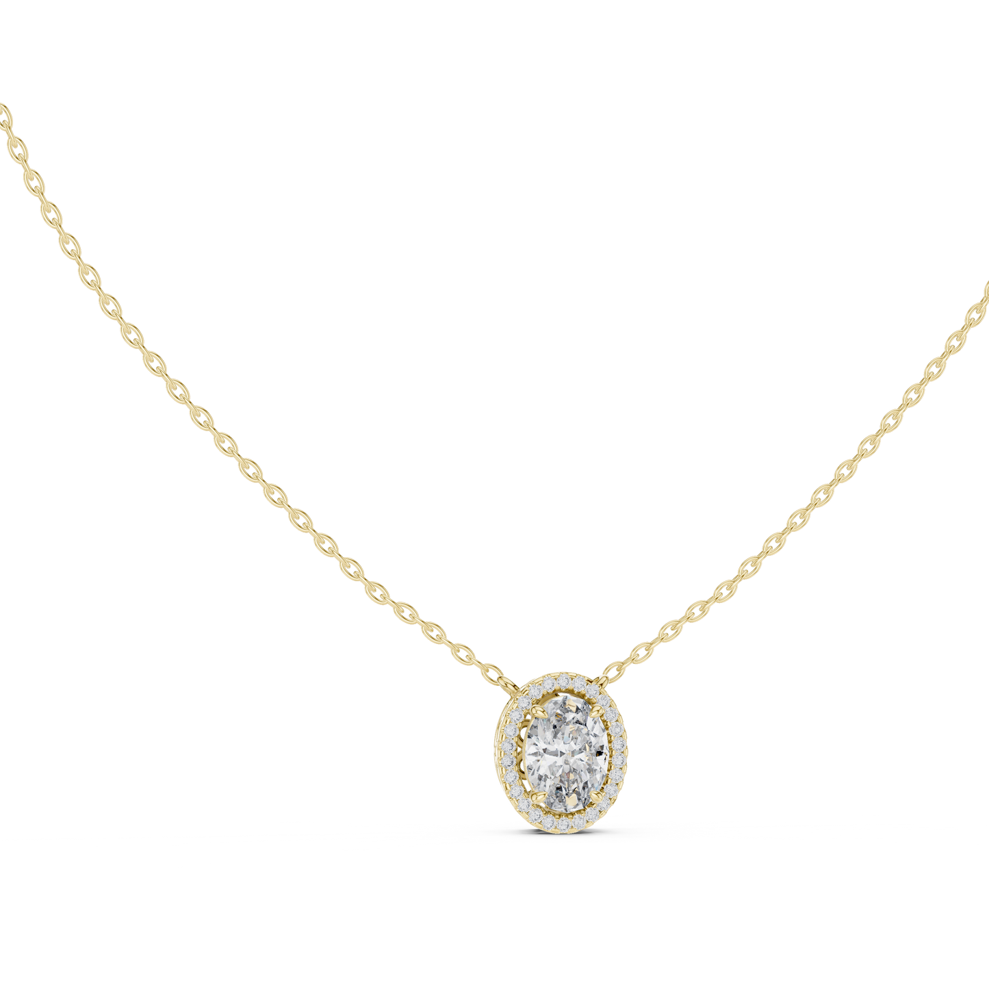 Classic Oval Halo Style Diamond Pendant in White Gold Setting