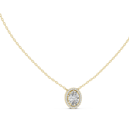 Classic Oval Halo Style Diamond Pendant in White Gold Setting