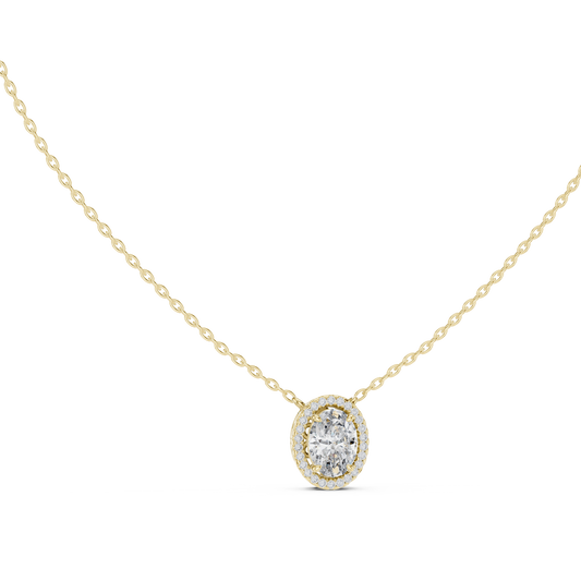 Classic Oval Halo Style Diamond Pendant in White Gold Setting