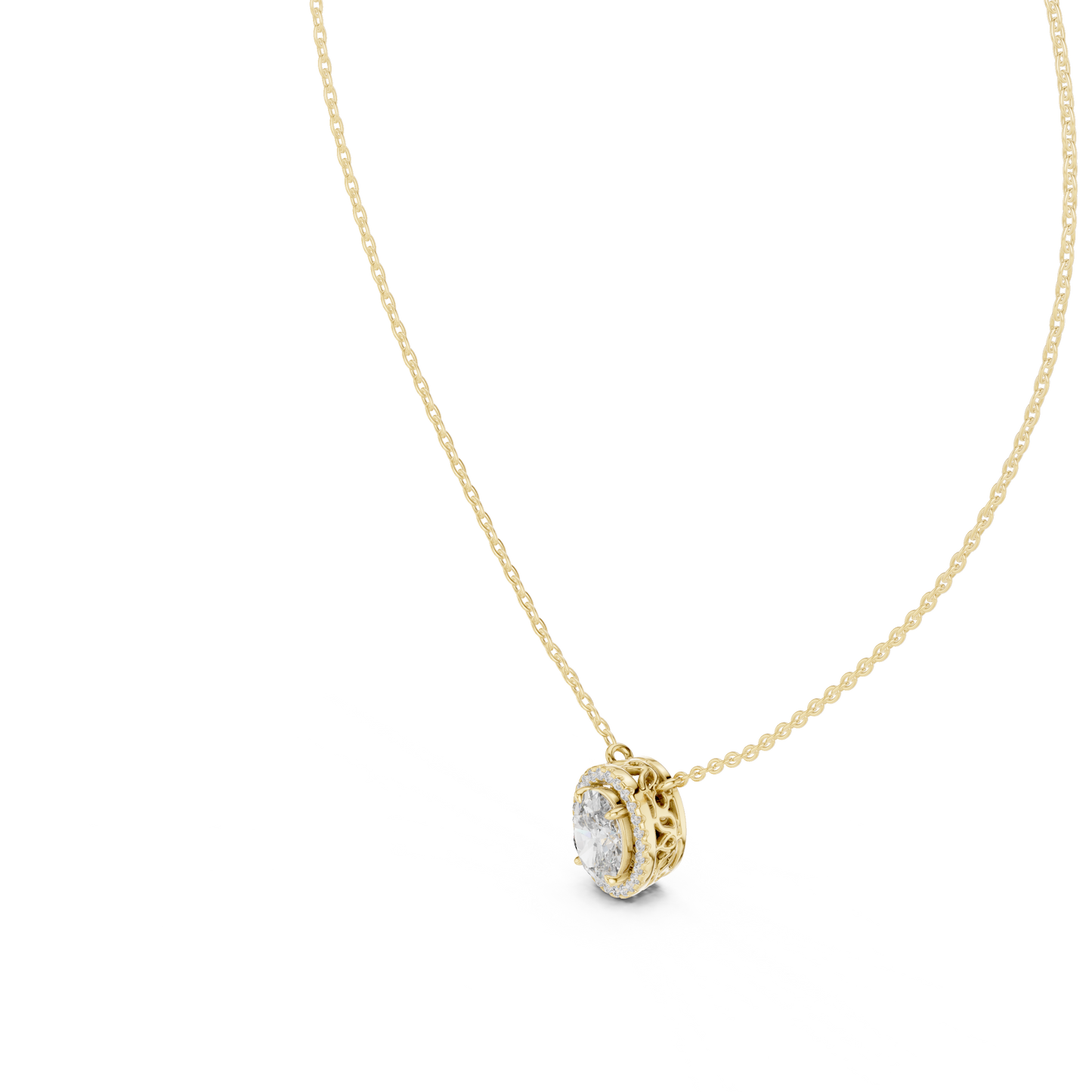 Modern Halo Pendant with Oval Lab-Grown Diamond and Fine Finish