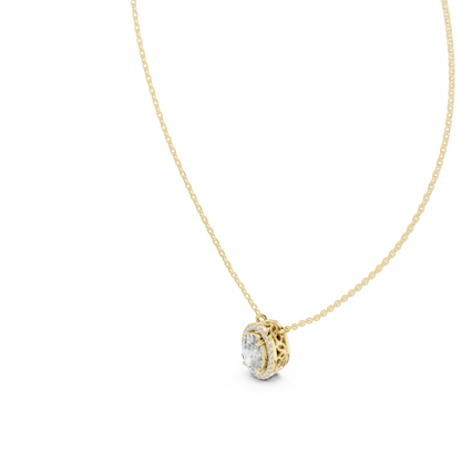 Modern Halo Pendant with Oval Lab-Grown Diamond and Fine Finish
