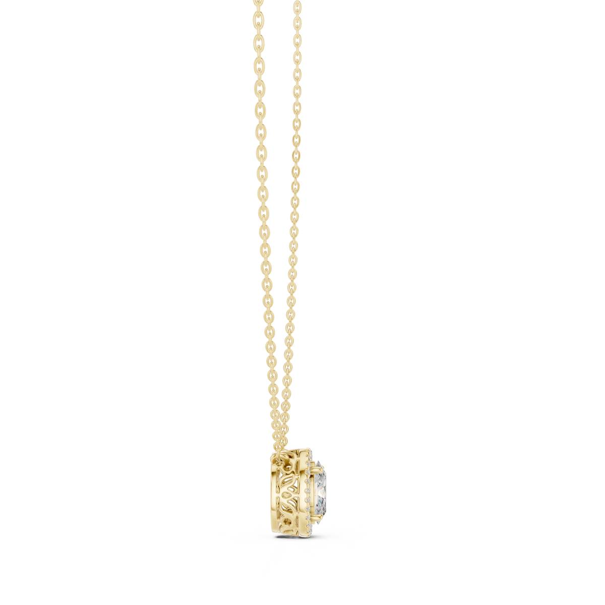 Oval Lab-Grown Diamond Halo Style Pendant For Her In 14K Solid Gold - HIGHCARAT DIAMONDS