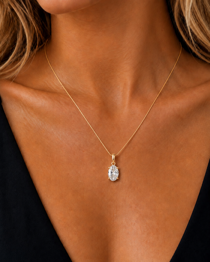 Oval Prong Set White Gold Lab-Grown Solitaire Diamond Pendant - HIGHCARAT DIAMONDS