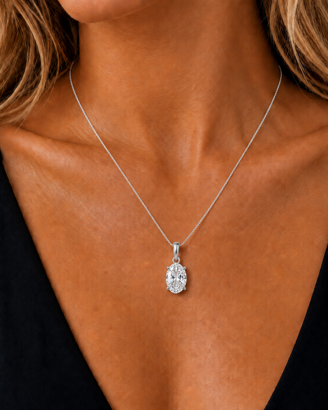 Oval Prong Set White Gold Lab-Grown Solitaire Diamond Pendant - HIGHCARAT DIAMONDS