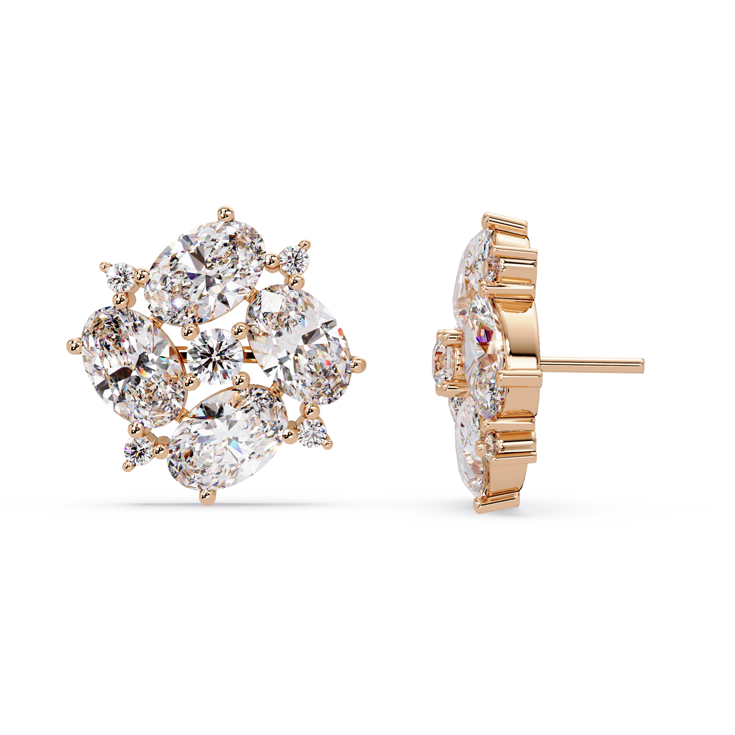 Oval & Round Cut Lab Grown Diamond Classic Stud Earring - HIGHCARAT DIAMONDS