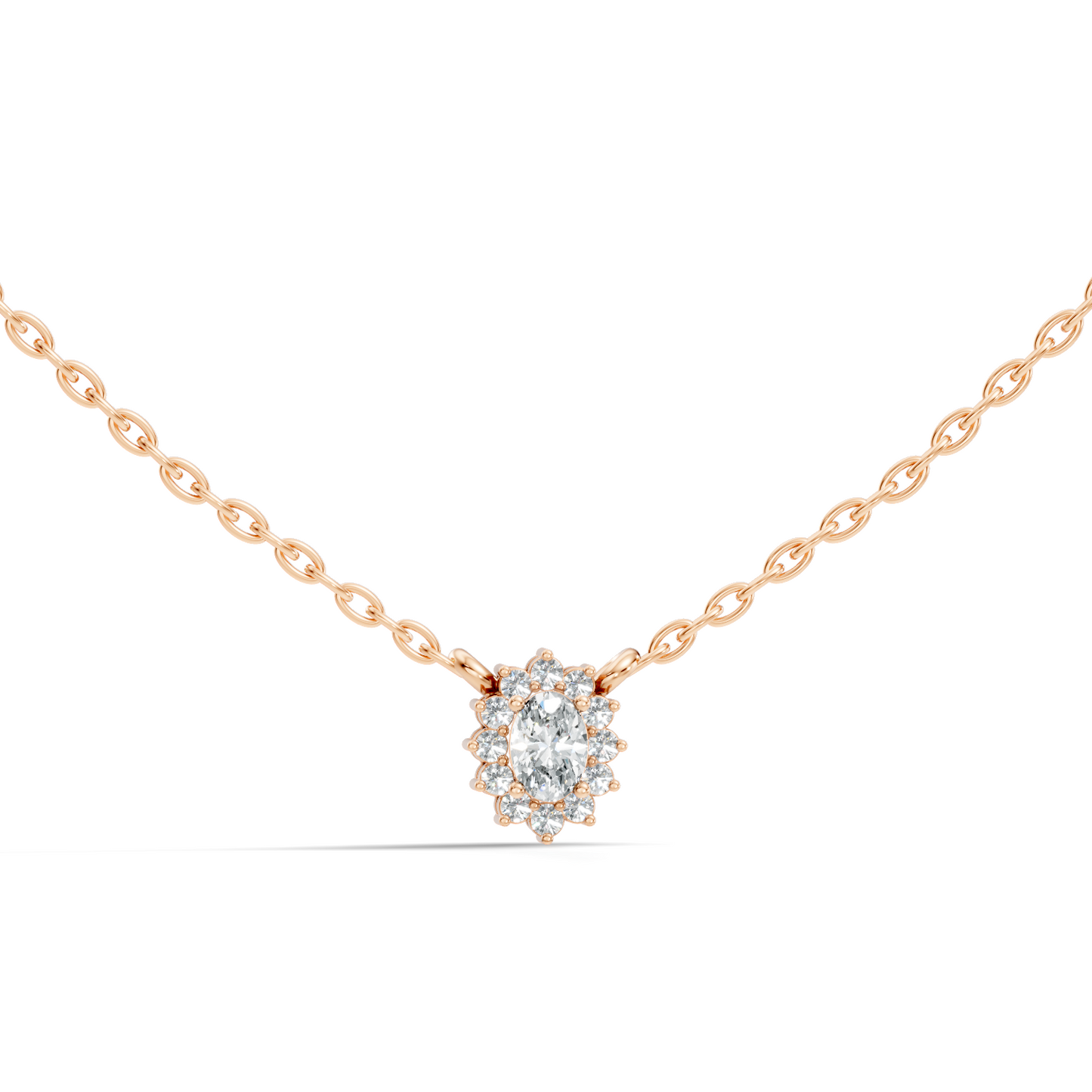 Oval Cut Diamond Pendant In 14K White Gold Halo Style Necklace Pendant For Her - HIGHCARAT DIAMONDS
