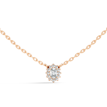 Oval Cut Diamond Pendant In 14K White Gold Halo Style Necklace Pendant For Her - HIGHCARAT DIAMONDS