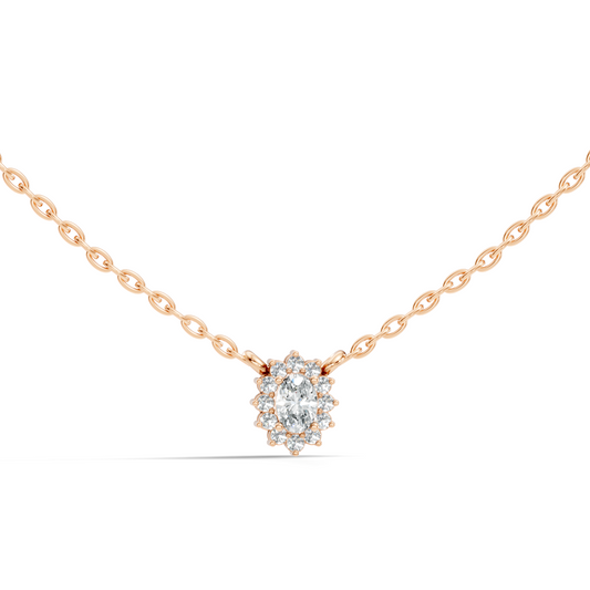 Oval Cut Diamond Pendant In 14K White Gold Halo Style Necklace Pendant For Her - HIGHCARAT DIAMONDS