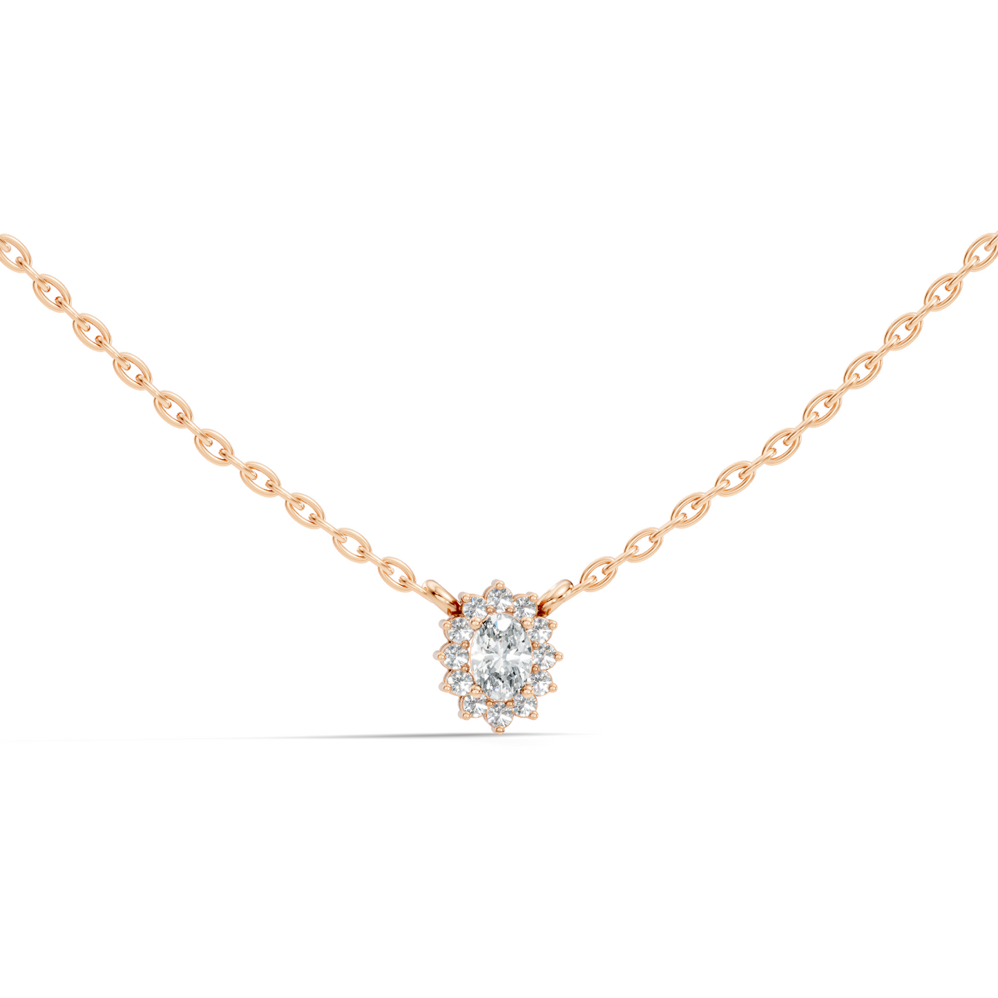 Oval Cut Diamond Pendant In 14K White Gold Halo Style Necklace Pendant For Her - HIGHCARAT DIAMONDS