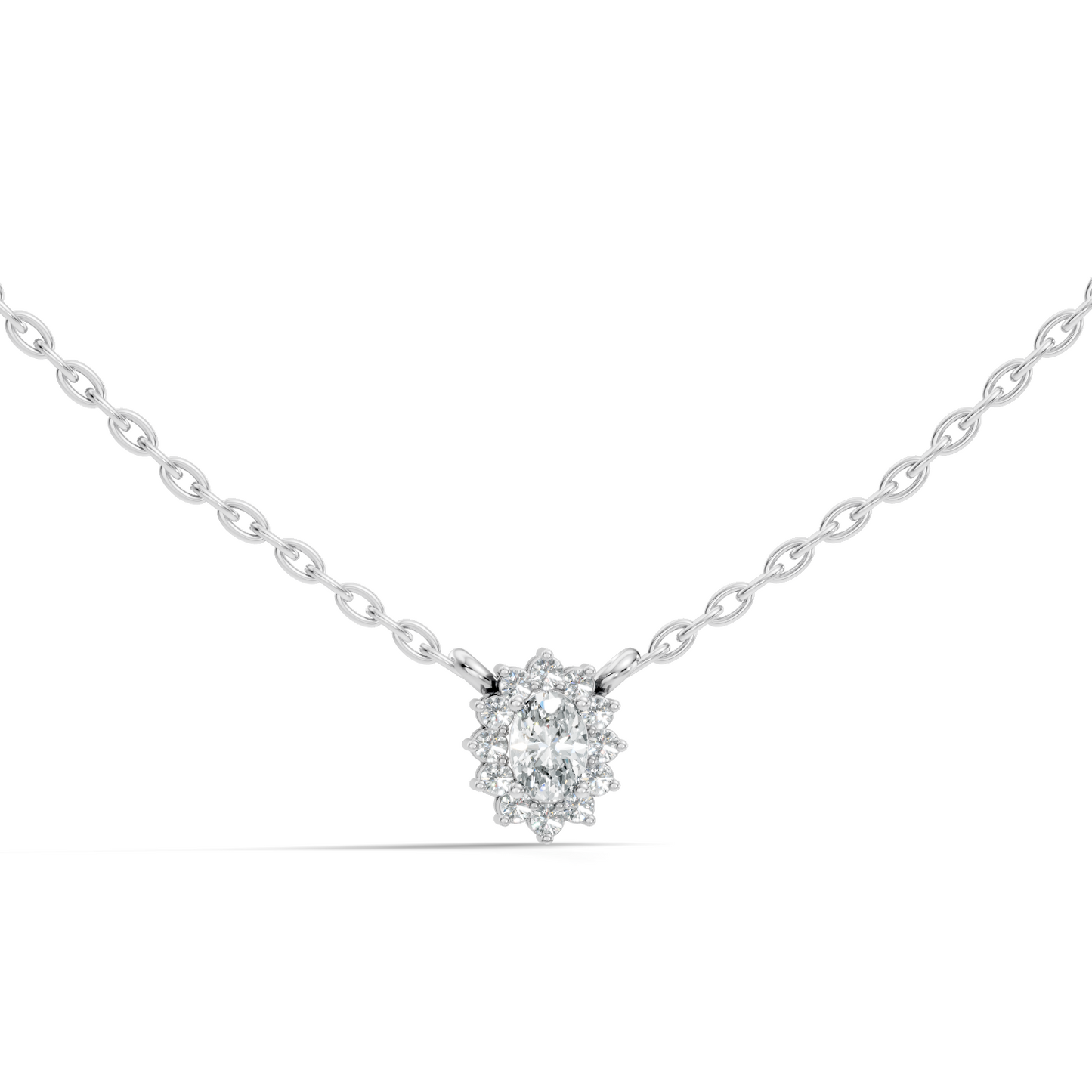 Oval Cut Diamond Pendant In 14K White Gold Halo Style Necklace Pendant For Her - HIGHCARAT DIAMONDS