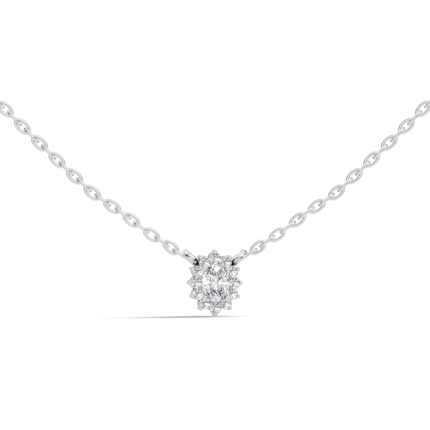 Oval Cut Diamond Pendant In 14K White Gold Halo Style Necklace Pendant For Her - HIGHCARAT DIAMONDS