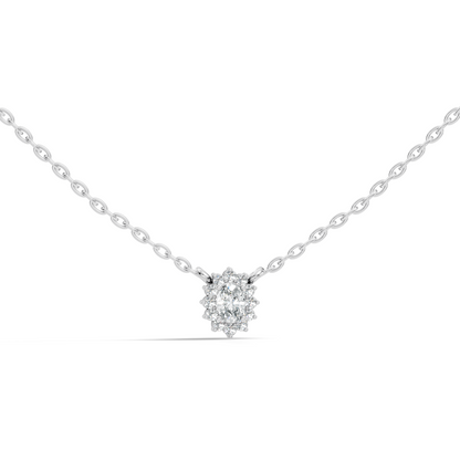 Oval Cut Diamond Pendant In 14K White Gold Halo Style Necklace Pendant For Her - HIGHCARAT DIAMONDS