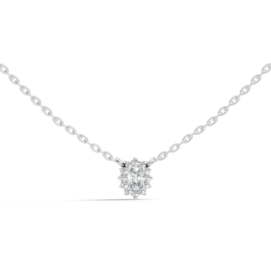 Oval Cut Diamond Pendant In 14K White Gold Halo Style Necklace Pendant For Her - HIGHCARAT DIAMONDS