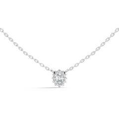 Oval Cut Diamond Pendant In 14K White Gold Halo Style Necklace Pendant For Her - HIGHCARAT DIAMONDS